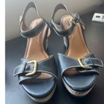 Clarks sz 8 Women Navy Stitched Strappy Buckle Wedges Heels Nautical Preppy Chic Photo 3