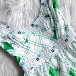 Free People Fit & Flared/Baby Doll White & Green Diamond Print Dress Photo 1