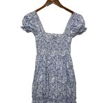 o.p.t Smocked Floral Midi Dress Women’s Size XXS Blue Puff Sleeve Cotton Purple Photo 4