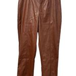 Wildfox  Pants Womens Medium Brown Faux Vegan Leather Slit Hem Straight Leg Photo 0