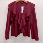 August Silk Ruffled Collar Wool Jacket Sweater XL Ruby Red Photo 0