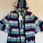 Free the Roses Colorful Crochet Hooded Cardigan Size XS/S NWT Blue Photo 2