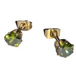 August birthstone peridot cz in 14k gold plated post earrings. New Photo 4
