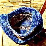 Crochet Shoulder Bag. Crossbody Knitted Woven Hobo Style w/ Blue & Tan Soft Yarn Photo 4