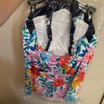 Shapesolver colorful tropical flower high neck tankini top Blue Size 16 Photo 3