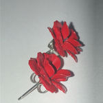 Red Floral Earrings with Crystal Center Photo 2