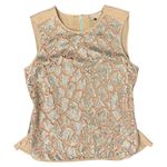 Rebecca Taylor  Sleeveless Tan Silver Sequin Demi Peplum Silk Tank Blouse size 6 Photo 1