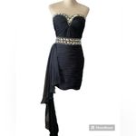 Jolene Chiffon Strapless Jeweled Chiffon‎ Tail Ruched Cocktail Dress Sz 6 $390 Black Photo 3