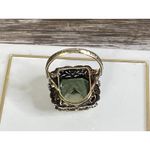 Antique Edwardian Filigree 14KT Gold Bold 12 X 15 Aquamarine Center &Rubies Ring White Photo 4