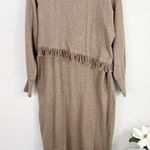 STITCHDROP Fringe 2 in 1 Sweater Dress Midi Fringe Branch Tan Size Size XL Photo 0