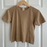 RE/DONE Redone Hanes 90’s Cap Sleeve T-Shirt Ribbed Crew Neck Sand Beige Baby Photo 0