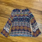 Umgee  Bohemian Bell Sleeve Top Aztec Diamond Print Multicolor Lace‎ Size Small Photo 3