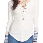 Free People light pink Newbie ski lodge Newbie crochet cuffs thermal Shirt Sz S Photo 0