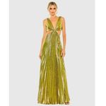 Mac Duggal  Pleated Metallic Cutout Gown Maxi Dress Chartreuse Green Size M UB Photo 8