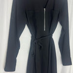 EXPRESS  Zipper Front Shirt Dress XS Black Long Sleeve Roll Tabs tie waist Photo 0