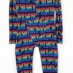 PINK - Victoria's Secret Pink Victoria’s Secret Rainbow Spell Out Butt Flap One Piece Pajamas Sz M Photo 5
