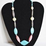 Western Fashion Turquoise Mix Bead Faux Pearl Engraved Metal Work Necklace Silver Photo 0