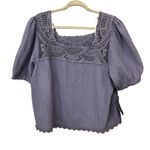 Democracy  Women's 1X Purple Blouse Lace Detail Puff Sleeve Square Neck Photo 1