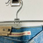 Levi's NEW  Ribcage Pin-Striped Straight Ankle Jeans Button-fly Medium Blue Sz 24 Photo 4