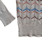 Vintage College Town Chevron Striped Scoop Neck Long Sleeve Lightweight Sweater Tan Photo 2