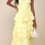 Lulus NWT  Exceptional Entrance Yellow Sleeveless Tiered Rosette Midi Dress Sz XL Photo 0
