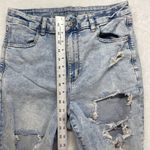 American Eagle Mom Jeans 12 Stretch Distressed Destroyed Chewed Hem Light Wash Photo 3