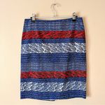 ANN TAYLOR FACTORY | Blue Mixed Print Striped Color Block Pencil Skirt Sz 4 Photo 0