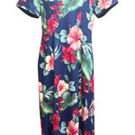 Karyl Kaye Made in Hawaii Short Sleeve Ruffle Midi Dress Blue Red Pink 12 Photo 0