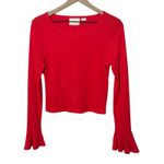 Maeve Anthropologie Red Long Sleeve Ruffle Cuff Crop Top Bell Sleeve Boho Retro‎ Photo 1