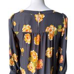 Loft NWT, Pleated Blouse Gray Ochre Peony Cuff Ruffle Pirate Top, Sz XXS Photo 12