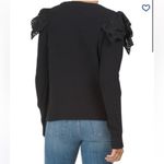 LILLA P Eyelet Ruffle Shoulder Trimmed Crew Neck Ribbed Sweater Black L Black Size L Photo 1