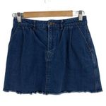 ZARA Denim Mini Skirt Pleated Raw Hem Size XS Photo 0