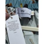 Never A Wallflower Gathered V Neck Blouse Blue Mushroom Print Shirt Size Medium Photo 7