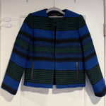 Maje  Women’s Striped Woven Blazer Jacket Blue Green Black Wool Blend Size 36  Photo 0