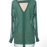 CAbi  5208 Bountiful Navy and Green Sheer Blouse Pullover shirt size XL Photo 2