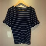 J.Crew Women’s Navy Blue Sparkly Silver Striped Stretchy T Shirt Size XXL Photo 1