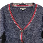 Cable Stitch Collegiate Fuzzy Cardigan Sweater Blue Size XS Photo 3