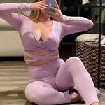 Forever 21 Lavender Crop Long Sleeved Tie Top And Leggings Set Photo 1