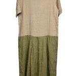 Flax  Short Sleeve Pleat Dress 100% Linen w/Pockets Long Women’s Small Photo 0