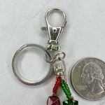 Red Green Beaded Snowman Christmas Tree Silver Tone Keychain Keyring Photo 5