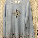 Villager  Sport Embroidered Knit Sweater Blue Floral Accent Beads‎ Womens Photo 0