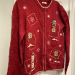 Croft & Barrow VTG  Size M Red and White Cardinal Snowflake Knit Full Zip Sweater Photo 2