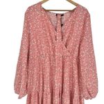 Pink Floral Print Long Sleeve V Photo 2