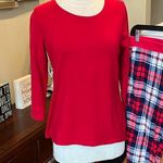 Pajamas Solid Red Top Plaid Pants Set Size M Photo 2