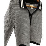 Anthropologie Maeve Preppy Black/White Cropped Plunging Polo Cardigan Size Small Photo 7