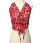 Red Paisley Sleeveless Sexy Crop Top Photo 2