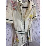 SheIn  Embroidered Button Front Collared Belted Shirt Dress Cream Green Floral L Photo 2