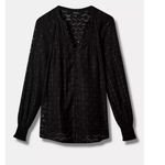 Torrid Black Geo Clip Chiffon Smocked Blouson Sleeve Blouse Size 3X Photo 4