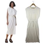 ZARA New  Dress Womens M Extended Shoulder Midi Tank Cinched Drawcord Waist Ivory Photo 2
