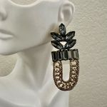 Bebe   Gray rhinestone and gold tone  statement earrings Photo 2